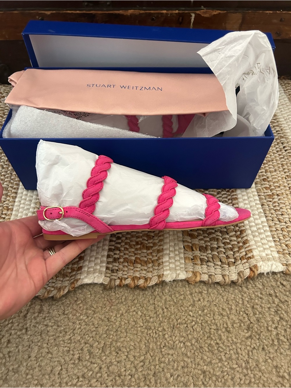 Stuart Weitzman Hot Pink Braided Slingback Sandals